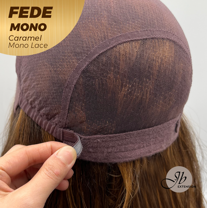 JBEXTENSION FEDE MONO Full Monofilament Handmade Full Lace Full Hand Tied Wig 19 Inches Wave Caramel Mono Lace Handmade Futura Fiber Wig with Anti-slip Silicone Strips Glueless Wig FEDE MONO - CARAMEL【BENDY EAR TABS】