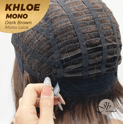 JBEXTENSION KHLOE MONO Monofilament Handmade Wig 6X5 Full Monofilament Hand Tied Top Wig 12 Inches Bob Cut Dark Brown Mono Lace Handmade Futura Fiber Wig With Anti-slip Silicone Strips Glueless Wig KHLOE MONO DARK BROWN【BENDY EAR TABS】