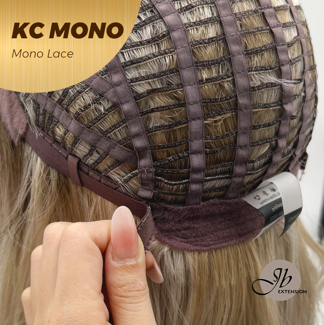 JBEXTENSION KC MONO Monofilament Handmade Wig 6X5 Full Monofilament Hand Tied Top Wig 18 Inches Curly Mix Blonde Mono Lace Wig with Anti-slip Silicone Strips Glueless Wig KC MONO【BENDY EAR TABS】