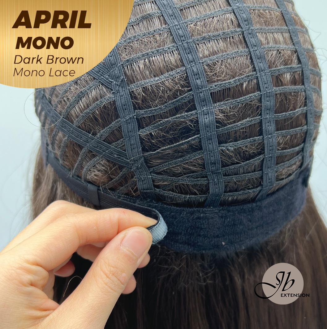 JBEXTENSION APRIL MONO Monofilament Handmade Wig 6X5 Full Monofilament Hand Tied Top Wig 18 Inches Dark Brown Mono Lace Wig With Anti-slip Silicone Strips Glueless Wig APRIL MONO DARK BROWN【BENDY EAR TABS】