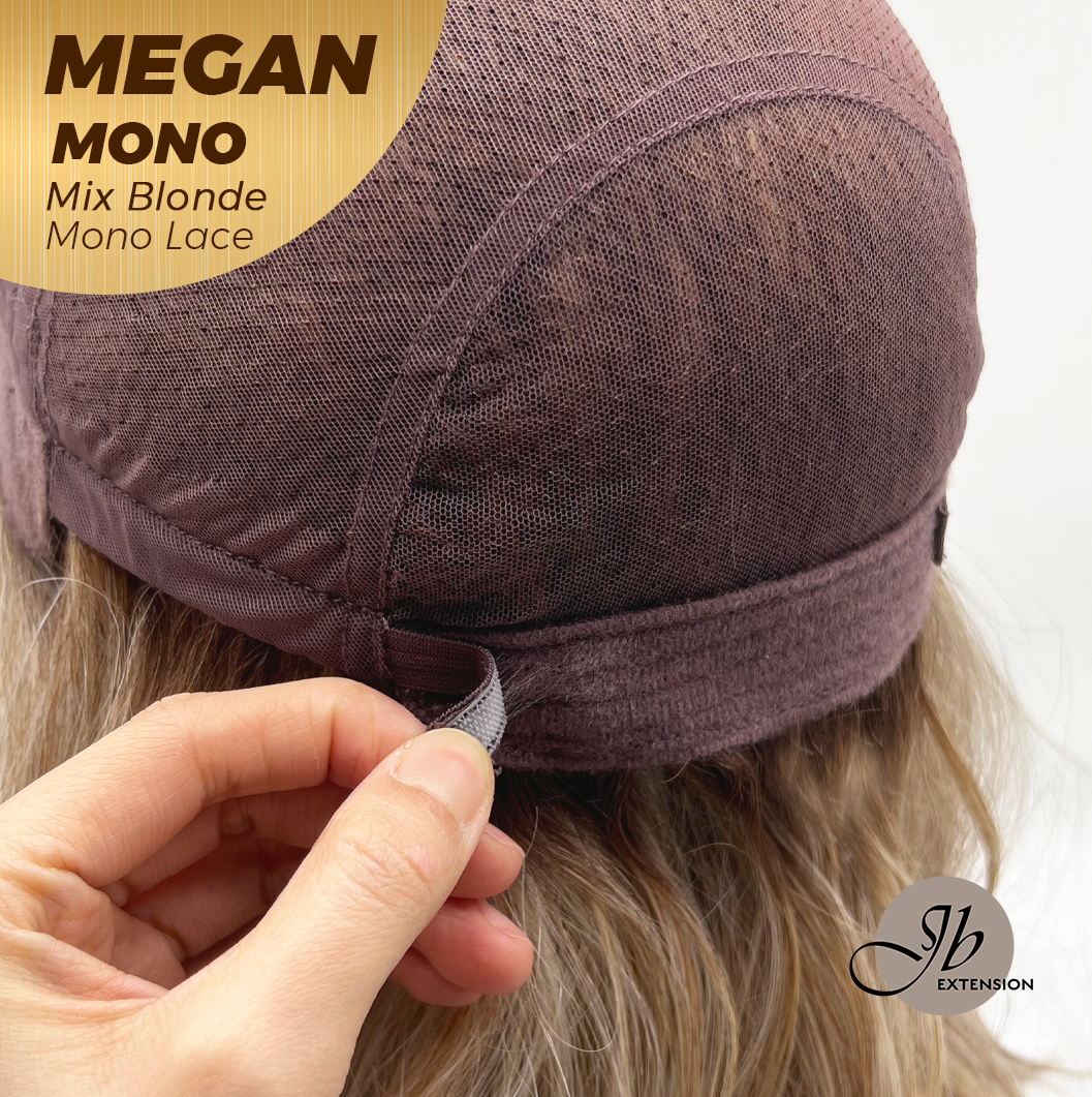 JBEXTENSION MEGAN MONO Full Monofilament Handmade Full Lace Full Hand Tied Wig 13 Inches Mix Blonde Mono Lace Handmade Futura Fiber Wig with Anti-slip Silicone Strips Glueless Wig MEGAN MONO - MIX BLONDE【BENDY EAR TABS】