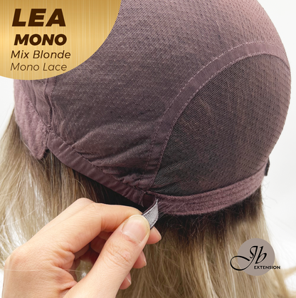 JBEXTENSION LEA MONO Full Monofilament Handmade Full Lace Full Hand Tied Wig 14 Inches Mix Blonde Mono Lace Handmade Futura Fiber Wig with Anti-slip Silicone Strips Glueless Wig LEA MONO MIX BLONDE【BENDY EAR TABS】