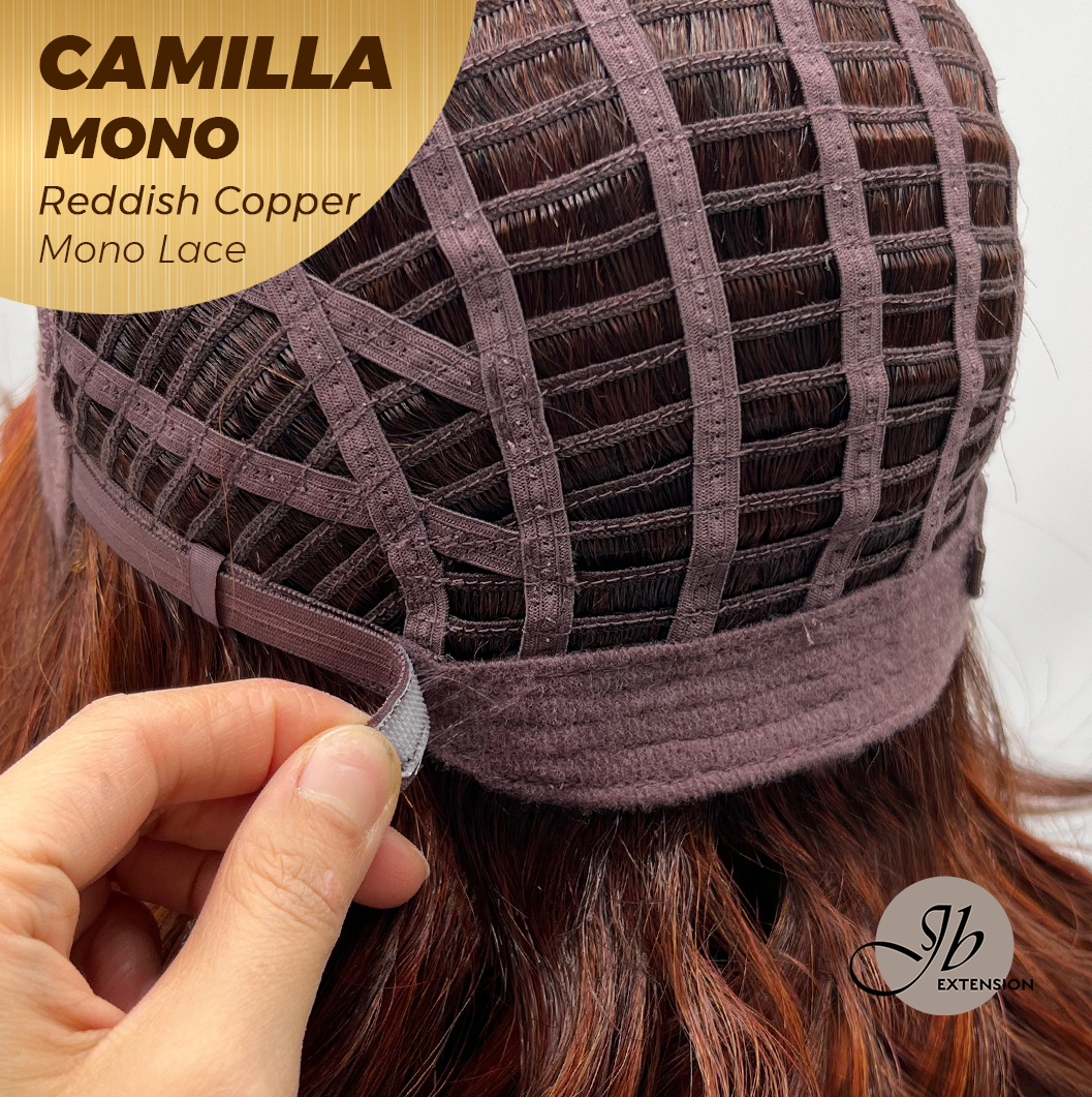 JBEXTENSION CAMILLA MONO Monofilament Handmade Wig 6X5 Full Monofilament Hand Tied Top Wig 20 Inches Reddish Copper Mono Lace Wig With Anti-slip Silicone Strips Glueless Wig CAMILLA MONO REDDISH COPPER【BENDY EAR TABS】