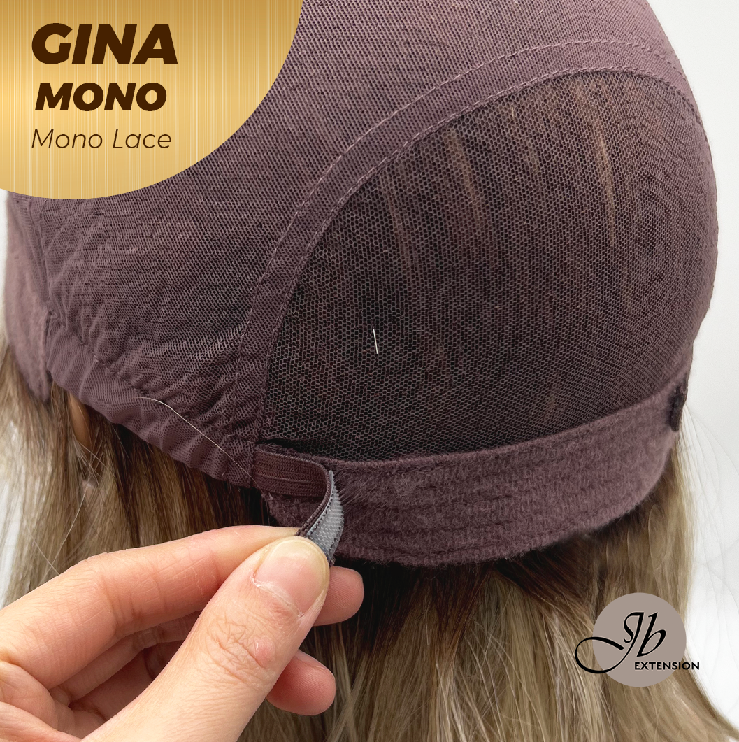 JBEXTENSION GINA MONO Full Monofilament Handmade Full Lace Full Hand Tied Wig 12 Inches Mix Blonde Mono Lace Handmade Futura Fiber Wig with Anti-slip Silicone Strips Glueless Wig GINA MONO【BENDY EAR TABS】