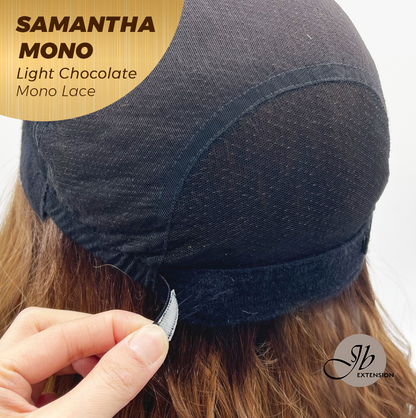 JBEXTENSION SAMANTHA MONO Full Monofilament Handmade Full Lace Full Hand Tied Wig 17 Inches Light Chocolate Mono Lace Handmade Futura Fiber Wig with Anti-slip Silicone Strips Glueless Wig SAMANTHA MONO LIGHT CHOCOLATE【BENDY EAR TABS】