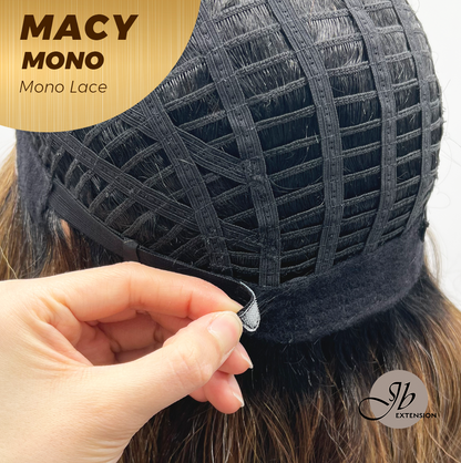 JBEXTENSION MACY MONO Monofilament Handmade Wig 6X5 Full Monofilament Hand Tied Top Wig 18 Inches Curly Ombre Brown Mono Lace Wig with Anti-slip Silicone Strips Glueless Wig MACY MONO【BENDY EAR TABS】