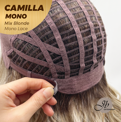 JBEXTENSION CAMILLA MONO Monofilament Handmade Wig 6X5 Full Monofilament Hand Tied Top Wig 20 Inches Mix Blonde Mono Lace Wig With Anti-slip Silicone Strips Glueless Wig CAMILLA MONO MIX BLONDE【BENDY EAR TABS】