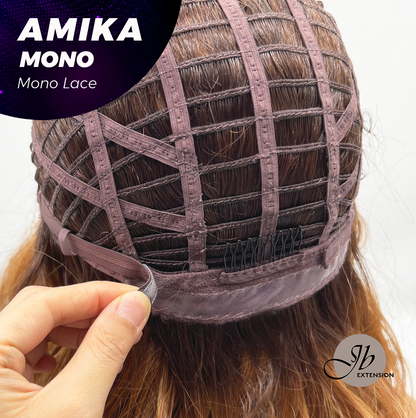 [FINAL SALE] JBEXTENSION AMIKA MONO Monofilament Handmade Wig 6X5 Full Monofilament Hand Tied Top Wig 14 Inches Copper Curly Mono Lace Wig Glueless Black Sapphire Wig AMIKA MONO【BENDY EAR TABS】