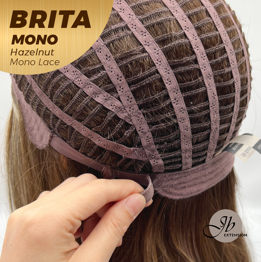 JBEXTENSION BRITA MONO Monofilament Handmade Wig 6X5 Full Monofilament Hand Tied Top Wig 22 Inches Hazelnut Mono Lace Wig Glueless Wig BRITA MONO - HAZELNUT【BENDY EAR TABS】