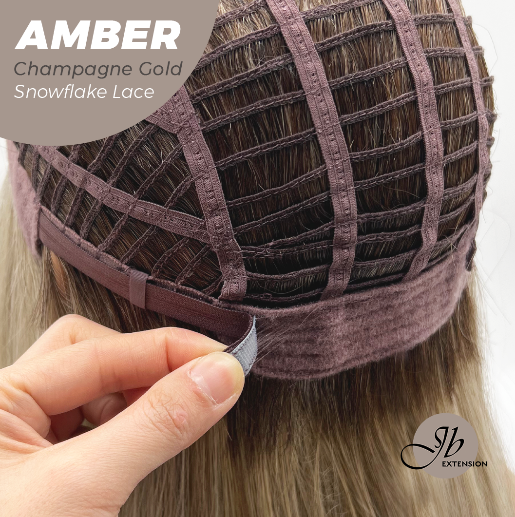 JBEXTENSION 21 Inches Straight Champagne Gold Pre-Cut Arc Snowflake Lace Frontlace Glueless Wig AMBER CHAMPAGNE GOLD【BENDY EAR TABS】