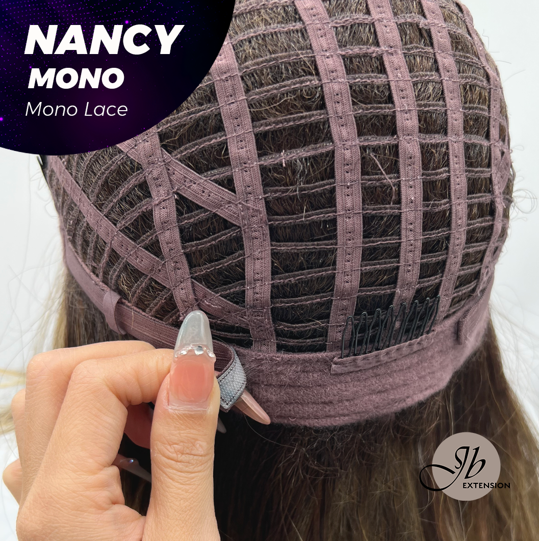 JBEXTENSION NANCY MONO Monofilament Handmade Wig 6X5 Full Monofilament Hand Tied Top Wig 14 Inches Dark Brown Curly Mono Lace Wig Glueless Black Sapphire Wig NANCY MONO - BLACK SAPPHIRE【BENDY EAR TABS】