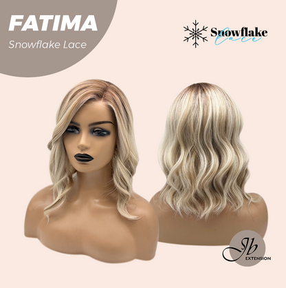 JBEXTENSION 12 Inches Blonde Curly Pre-Cut Side Part Snowflake Lace Frontlace Glueless Wig FATIMA SNOWFLAKE【BENDY EAR TABS】- M/L
