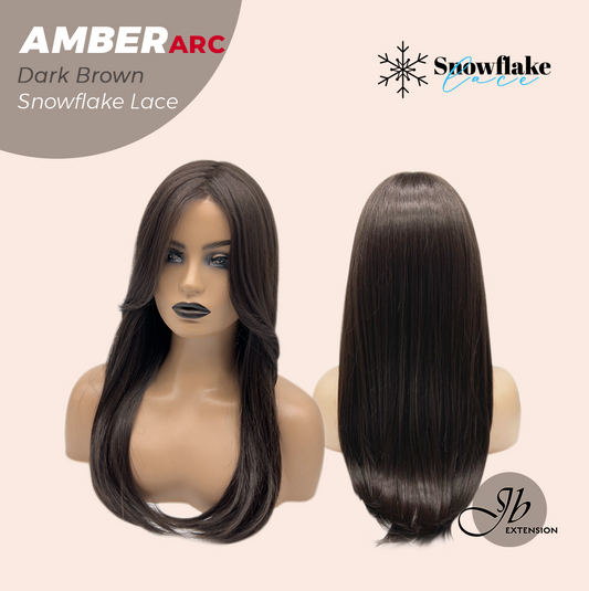 JBEXTENSION 21 Inches Straight Dark Brown Pre-Cut Arc Snowflake Lace Frontlace Glueless Wig AMBER DARK BROWN【BENDY EAR TABS】