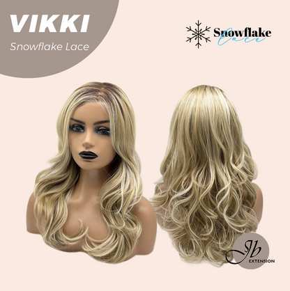 [FINAL SALE] JBEXTENSION 18 Inches Mix Blonde Long Pre-Cut T Part Snowflake Lace Frontlace Glueless Wig VIKKI【BENDY EAR TABS】