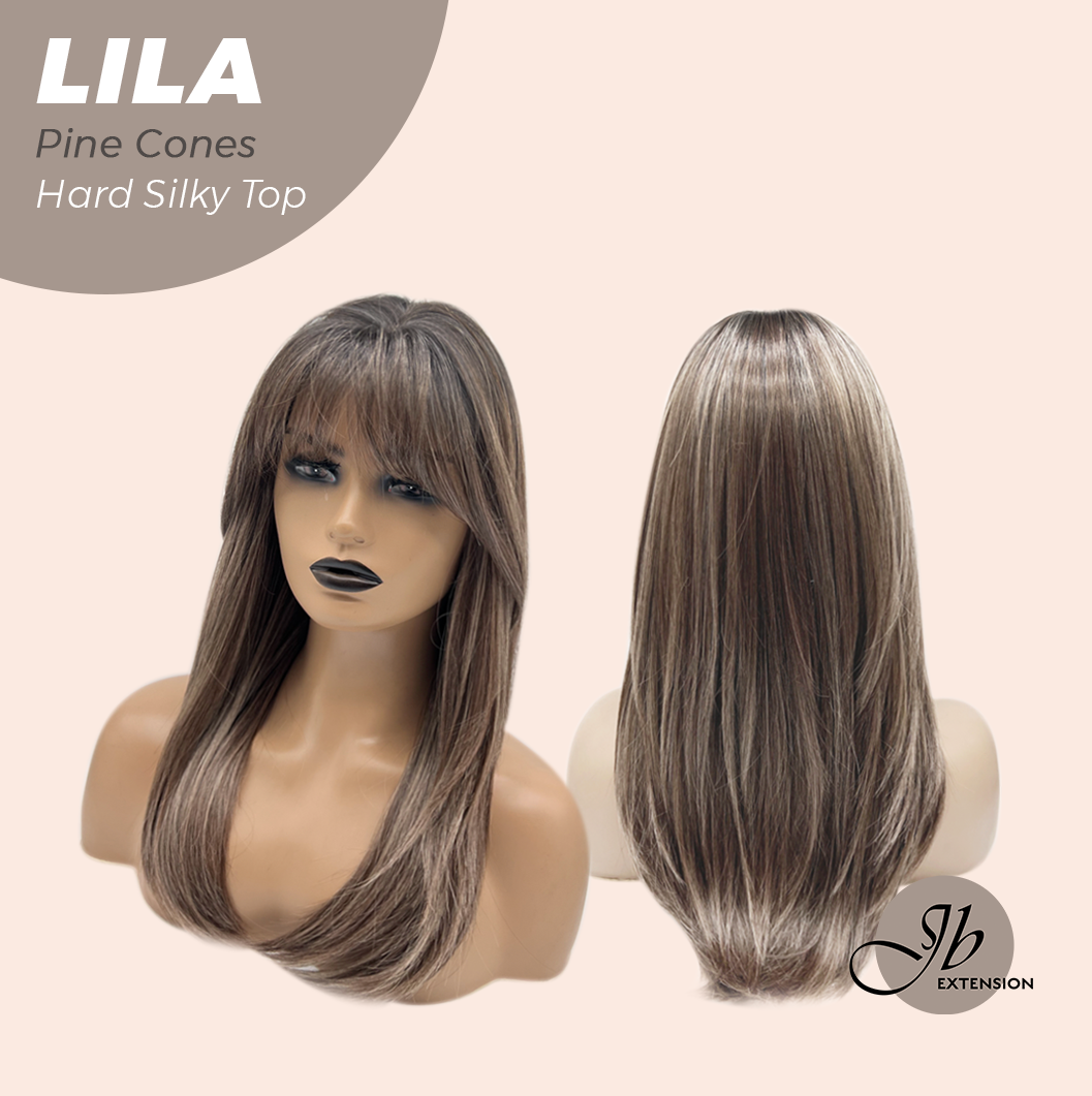 JBEXTENSION 20 Inches Scalpiana Pine Cones Wolf Cut 3.5X4 Hard Silky Top Natural Scalp Effect Wig With Bangs LILA PINE CONES