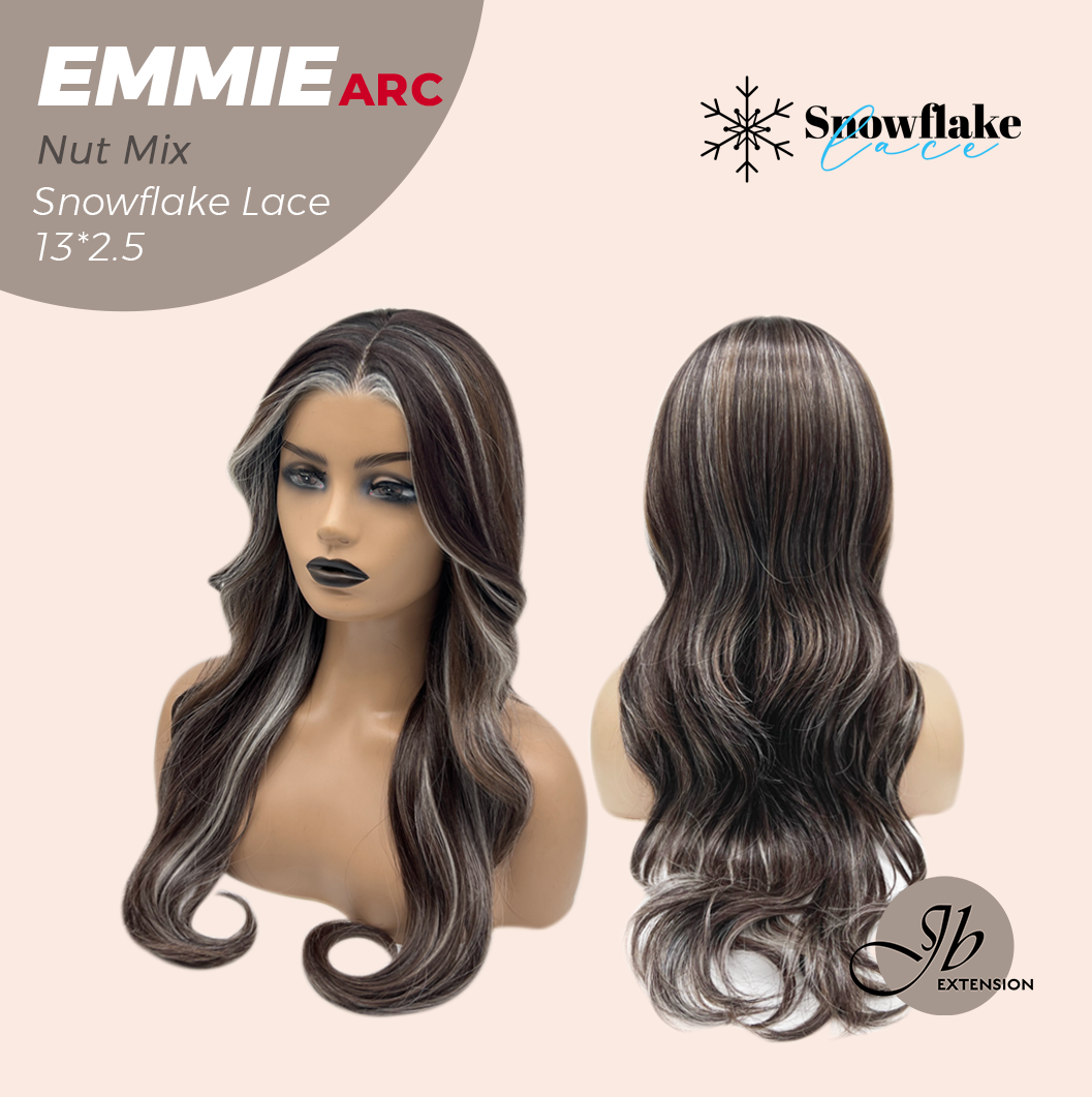 JBEXTENSION 26 Inches Long Curly Nut Mix Pre-Cut Arc Snowflake Lace Frontlace Glueless Wig EMMIE ARC - NUT MIX【BENDY EAR TABS】