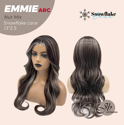 JBEXTENSION 26 Inches Long Curly Nut Mix Pre-Cut Arc Snowflake Lace Frontlace Glueless Wig EMMIE ARC - NUT MIX【BENDY EAR TABS】