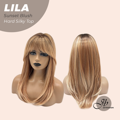 JBEXTENSION 20 Inches Scalpiana Sunset Blush Wolf Cut 3.5X4 Hard Silky Top Natural Scalp Effect Wig With Bangs LILA SUNSET BLUSH