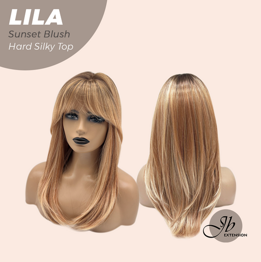 JBEXTENSION 20 Inches Scalpiana Sunset Blush Wolf Cut 3.5X4 Hard Silky Top Natural Scalp Effect Wig With Bangs LILA SUNSET BLUSH