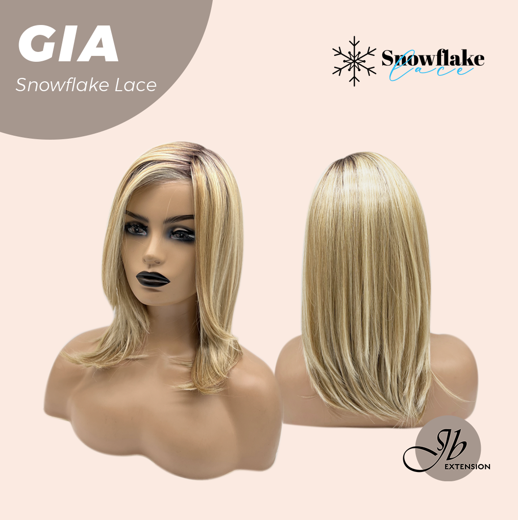 JBEXTENSION 16 Inches Mix Blonde Pre-Cut Side Part Snowflake Lace Frontlace Glueless Wig GIA【BENDY EAR TABS】