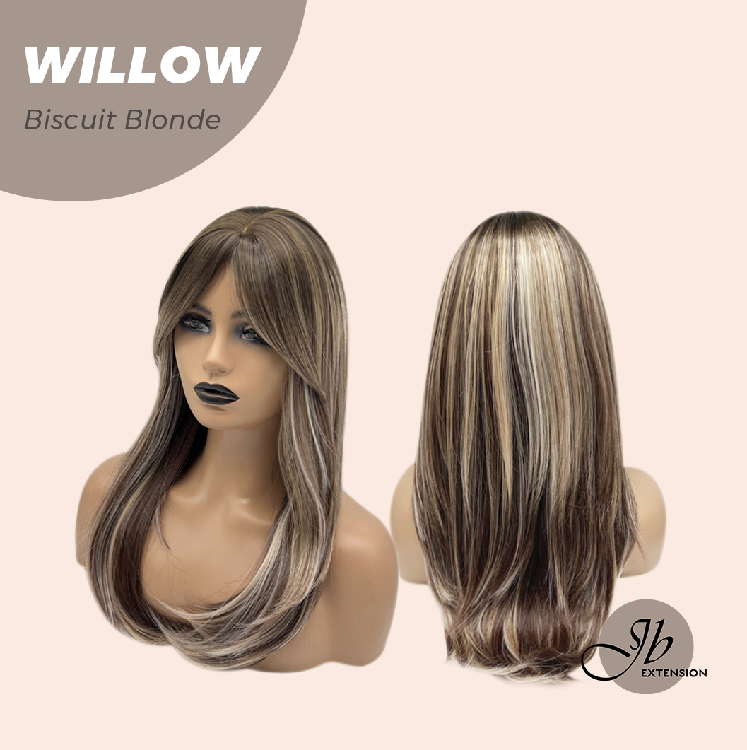 JBEXTENSION 22 Inches Natural Style Biscuit Blonde Wig with Wispy Bangs WILLOW BISCUIT BLONDE