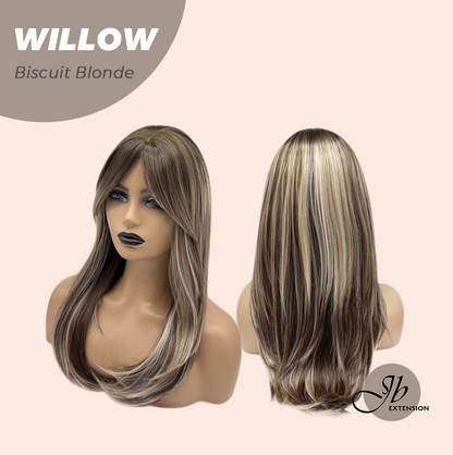 JBEXTENSION 22 Inches Natural Style Biscuit Blonde Wig with Wispy Bangs WILLOW BISCUIT BLONDE