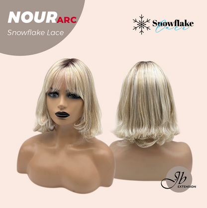 JBEXTENSION 11 Inches Mix Blonde Curly Pre-Cut Arc Snowflake Lace Frontlace Glueless Wig NOUR【BENDY EAR TABS】