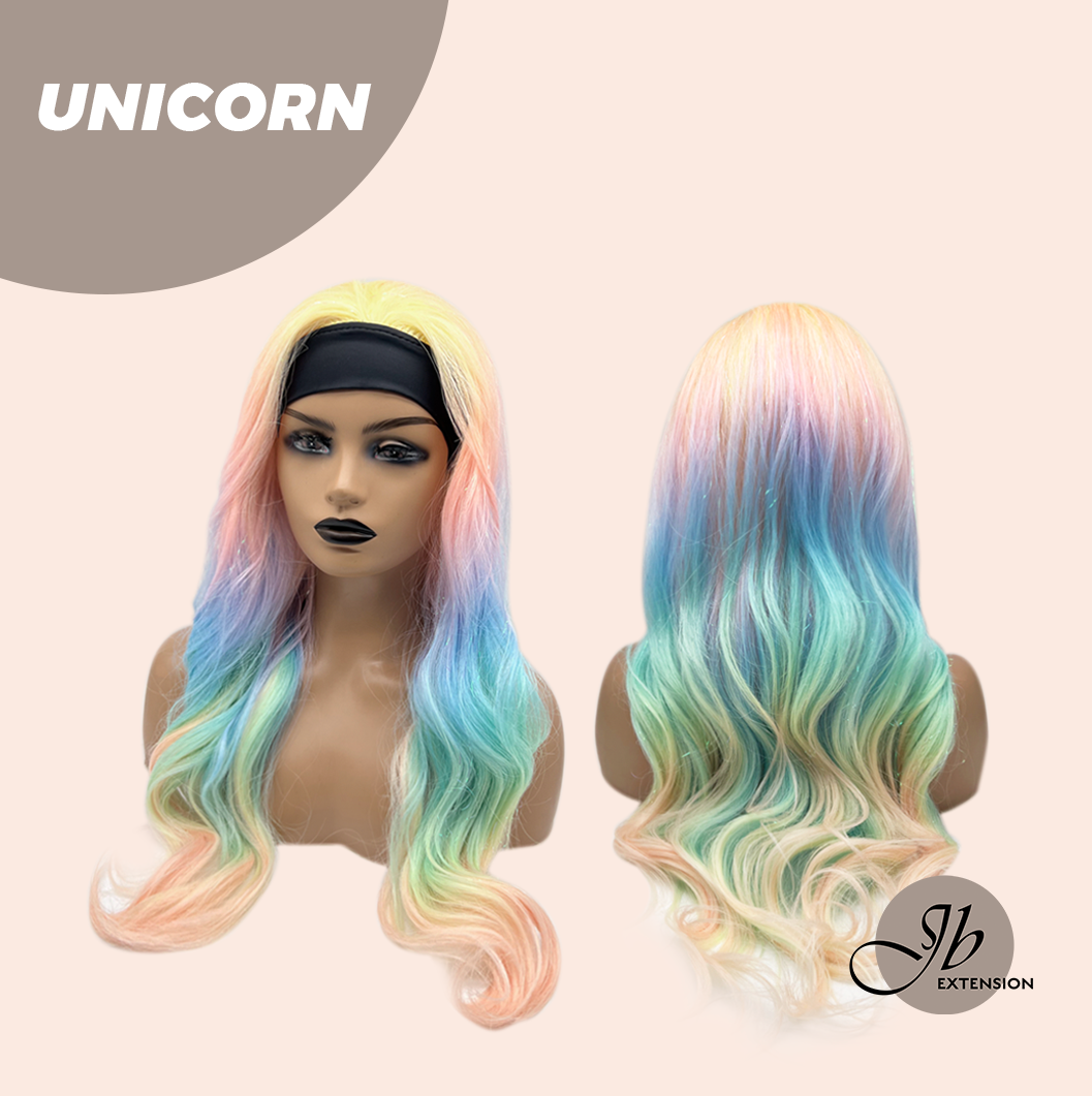[FINAL SALE] JBEXTENSION 26 Inches Curly Rainbow Color with Tinsel Halloween Style Headband Wig UNICORN