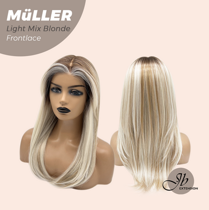 JBEXTENSION 22 Inches Light Mix Blonde Pre-Cut Frontlace Glueless Wig MüLLER LIGHT MIX BLONDE