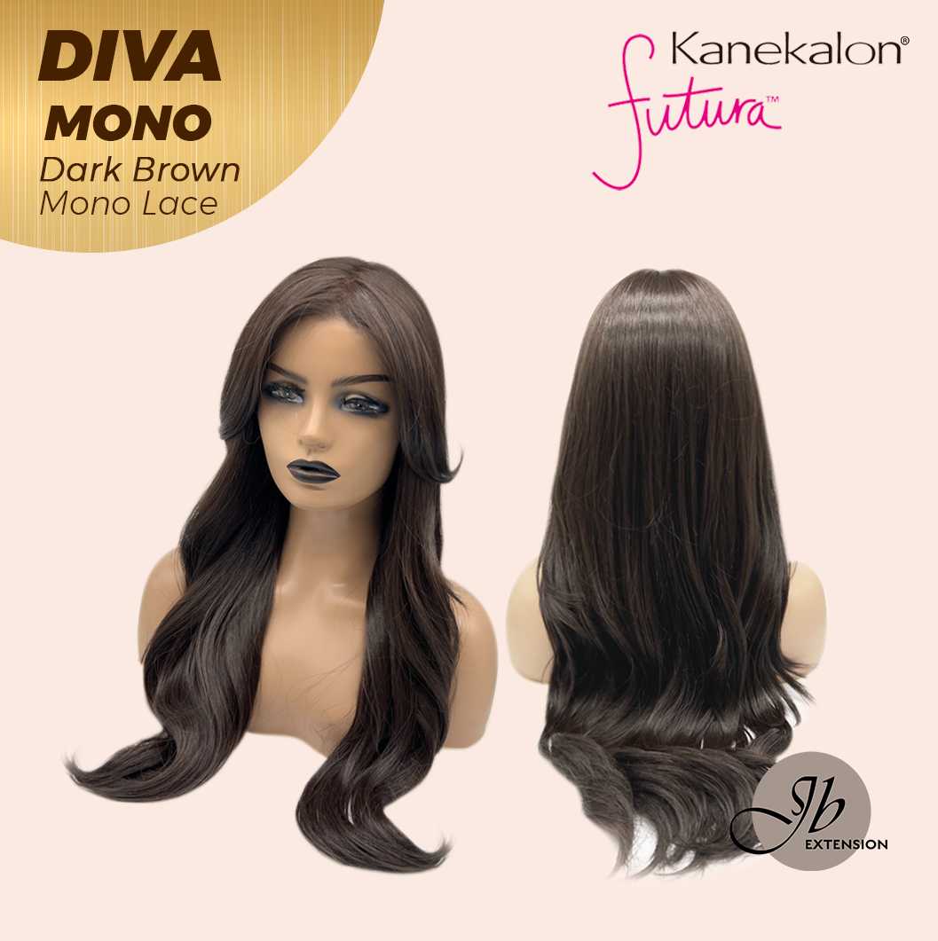 [PRE-ORDER] JBEXTENSION DIVA MONO Full Monofilament Handmade Full Lace Full Hand Tied Wig 24 Inches Long Curly Dark Brown Mono Lace Handmade Futura Fiber Wig with Anti-slip Silicone Strips Glueless Wig DIVA MONO - DARK BROWN【BENDY EAR TABS】