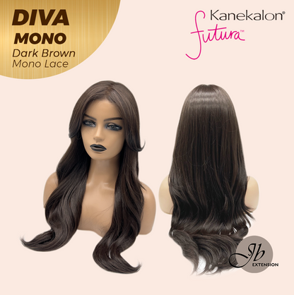 [PRE-ORDER] JBEXTENSION DIVA MONO Full Monofilament Handmade Full Lace Full Hand Tied Wig 24 Inches Long Curly Dark Brown Mono Lace Handmade Futura Fiber Wig with Anti-slip Silicone Strips Glueless Wig DIVA MONO - DARK BROWN【BENDY EAR TABS】