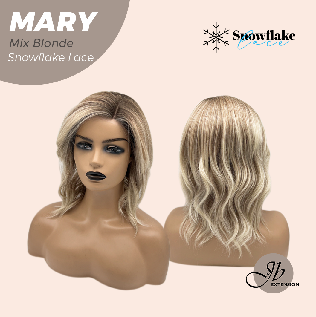 JBEXTENSION 14 Inches Mix Blonde Pre-Cut Side Part Snowflake Lace Frontlace Glueless Wig MARY MIX BLONDE【BENDY EAR TABS】- S/M