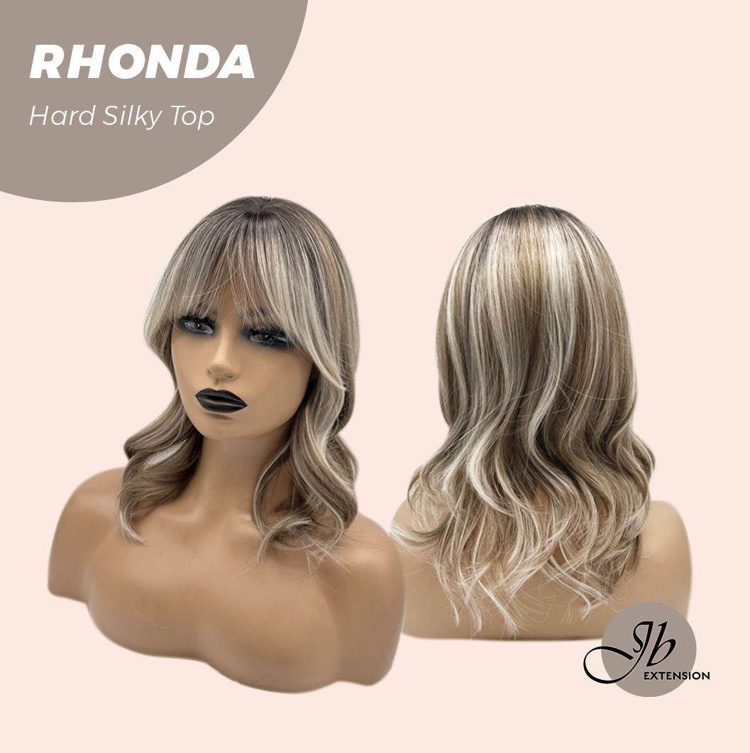 JBEXTENSION 15 Inches Scalpiana Curly Mix Blonde 3.5X4 Hard Silky Top Natural Scalp Effect Wig with Bangs RHONDA