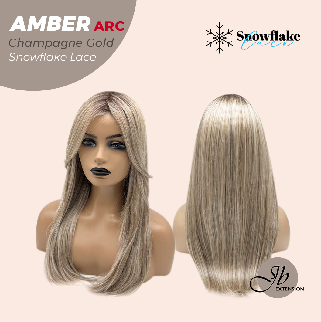 JBEXTENSION 21 Inches Straight Champagne Gold Pre-Cut Arc Snowflake Lace Frontlace Glueless Wig AMBER CHAMPAGNE GOLD【BENDY EAR TABS】