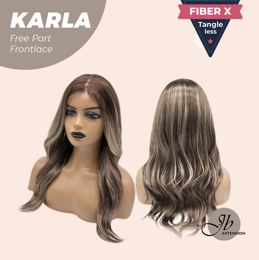 JBEXTENSION 22 Inches Brown Highlight Wave Fiber X, Tangle Less Pre-Cut Free Part Frontlace Glueless Wig KARLA【FIBER X】