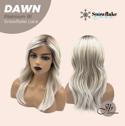 JBEXTENSION 19 Inches Curly Platinum Blonde Pre-Cut Side Part Snowflake Lace Frontlace Glueless Wig DAWN SNOWFLAKE - PLATINUM BLONDE【BENDY EAR TABS】