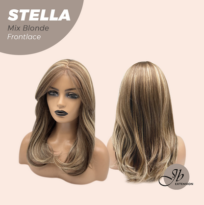 JBEXTENSION 16 Inches Mix Blonde Curly Women Pre-Cut Frontlace Glueless Wig STELLA MIX BLONDE