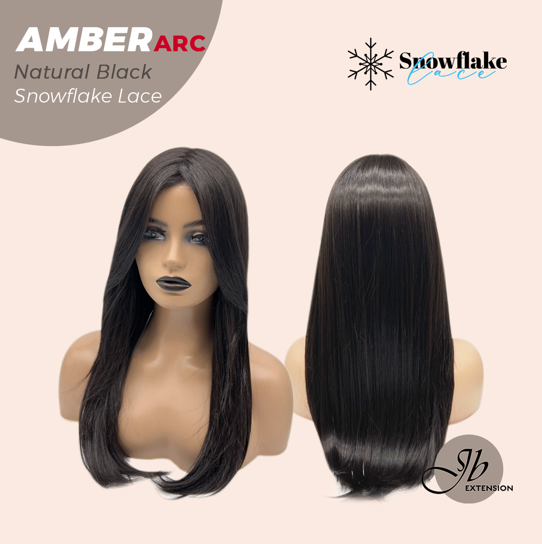 JBEXTENSION 21 Inches Straight Natural Black Pre-Cut Arc Snowflake Lace Frontlace Glueless Wig AMBER NATURAL BLACK【BENDY EAR TABS】