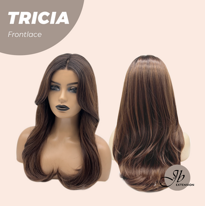 JBEXTENSION 23 Inches Curly Mocha with Dark Root Pre-Cut Frontlace Glueless Wig TRICIA LACE