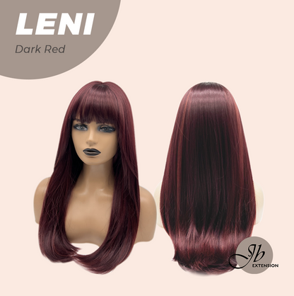 JBEXTENSION 22 Inches Dark Red Fashion Wig with Bangs LENI DARK RED