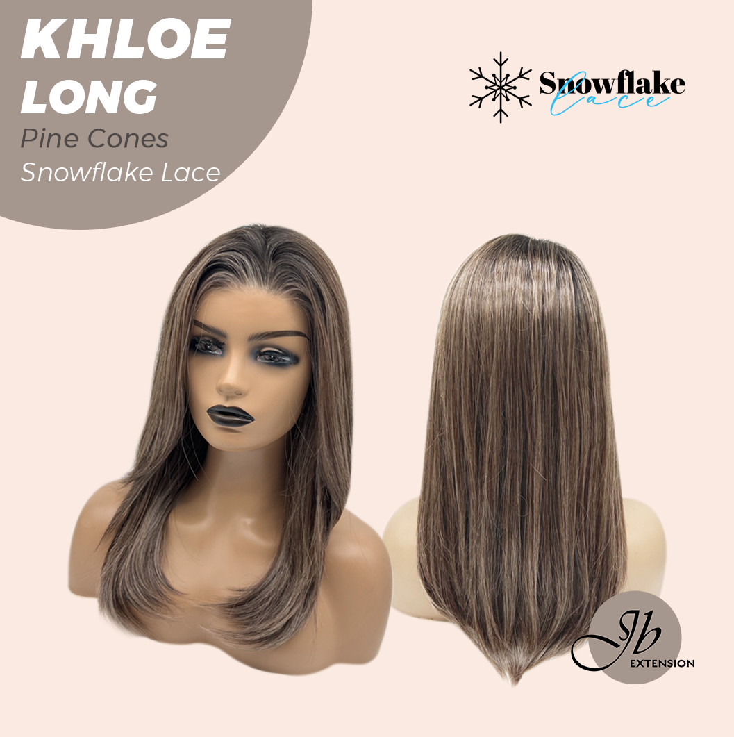 JBEXTENSION 18 Inches Pine Cones Pre-Cut Snowflake Lace Frontlace Glueless Wig KHLOE LONG PINE CONES【PERMATEASE】【BENDY EAR TABS】- M/L