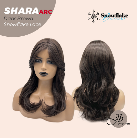 JBEXTENSION 17 Inches Curly Dark Brown Pre-Cut Arc Snowflake Lace Frontlace Glueless Wig SHARA DARK BROWN【BENDY EAR TABS】