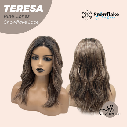 JBEXTENSION 18 Inches Pine Cones Pre-Cut Snowflake Lace Frontlace Glueless Wig TERESA PINE CONES【PERMATEASE】【BENDY EAR TABS】- M/L