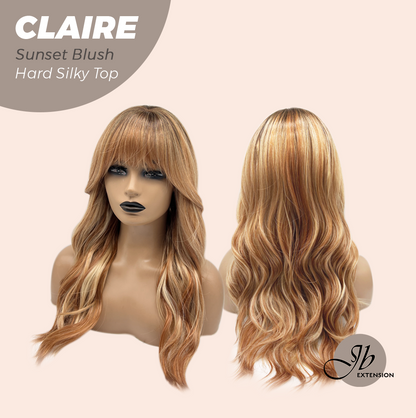 JBEXTENSION 22 Inches Scalpiana Sunset Blush 3.5X4 Hard Silky Top Natural Scalp Effect Women Wig with Bangs CLAIRE SILKY TOP - SUNSET BLUSH