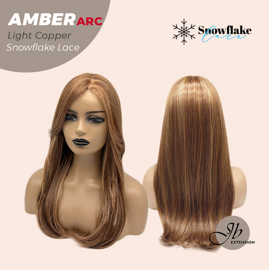 JBEXTENSION 21 Inches Straight Light Copper Pre-Cut Arc Snowflake Lace Frontlace Glueless Wig AMBER LIGHT COPPER【BENDY EAR TABS】