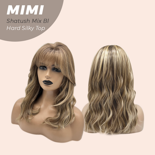 JBEXTENSION 16 Inches Scalpiana 3.5X4 Hard Silky Top Natural Scalp Effect Shatush Mix Blonde Body Wave Wig with Bangs Wig MIMI SILK TOP - SHATUSH MIX BLONDE