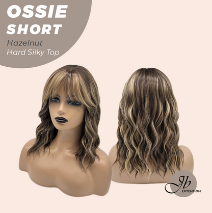 JBEXTENSION 14 Inches Scalpiana Wave Hazelnut 3.5X4 Hard Silky Top Natural Scalp Effect Wig with Bangs OSSIE SHORT - HAZELNUT