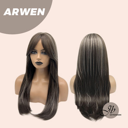 [FINAL SALE] JBEXTENSION 24 Inches Dark Brown with Grey Highlight Wig ARWEN