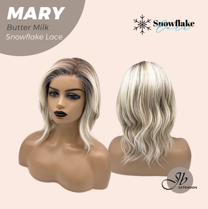 JBEXTENSION 14 Inches Butter Milk Pre-Cut Side Part Snowflake Lace Frontlace Glueless Wig MARY BUTTER MILK【BENDY EAR TABS】- M/L