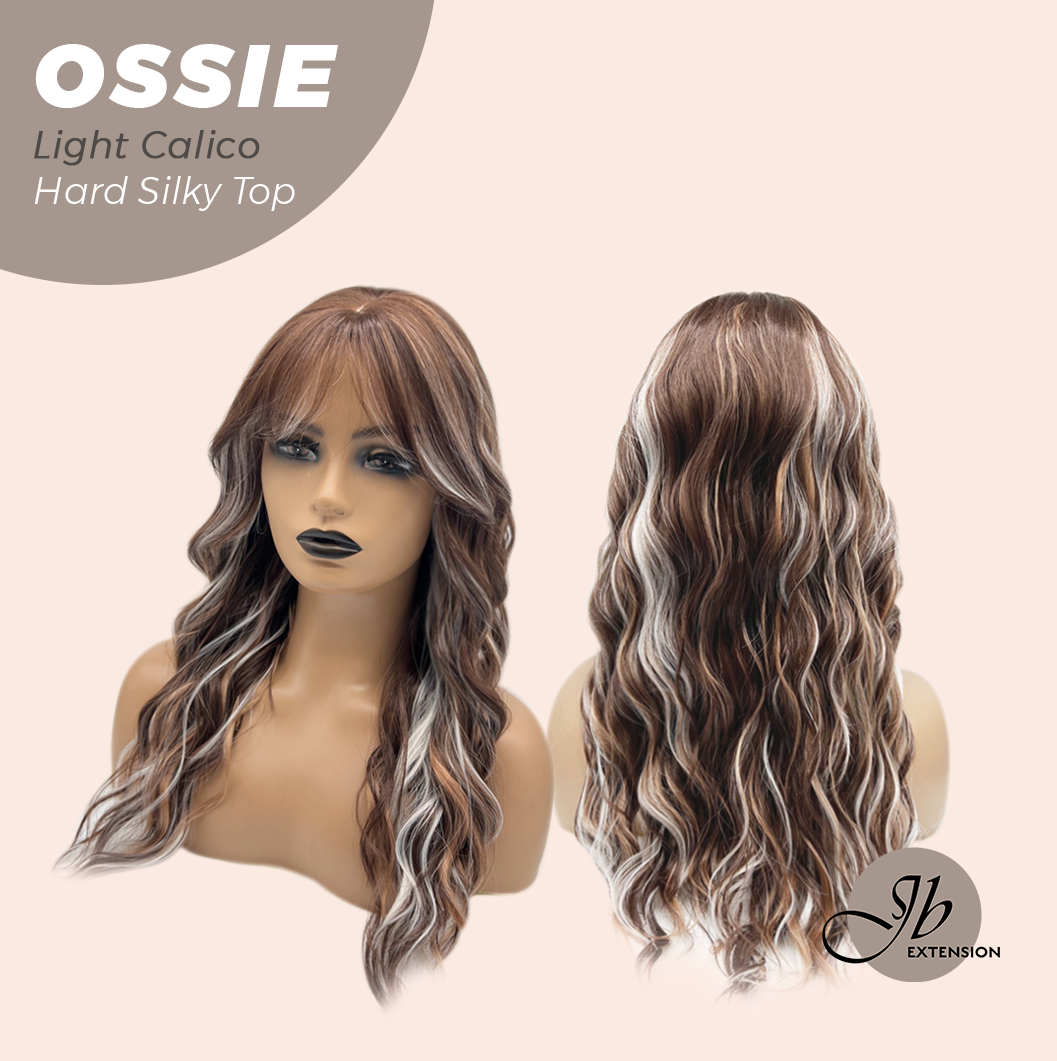 JBEXTENSION 22 Inches Scalpiana Long Wave Light Calico 3.5X4 Hard Silky Top Natural Scalp Effect Wig with Bangs OSSIE LIGHT CALICO